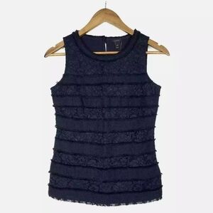NWT J.Crew Navy Blue Fringe Tweed Lace Sleeveless Tank Top